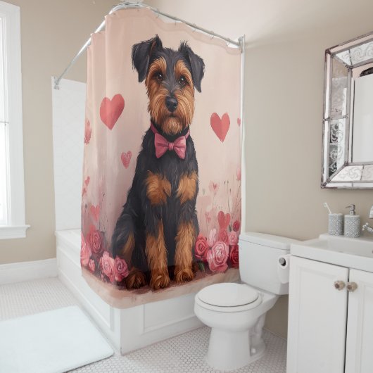 Rideaux De Douche Airedale avec Rose - Saint Valentin (En situation)
