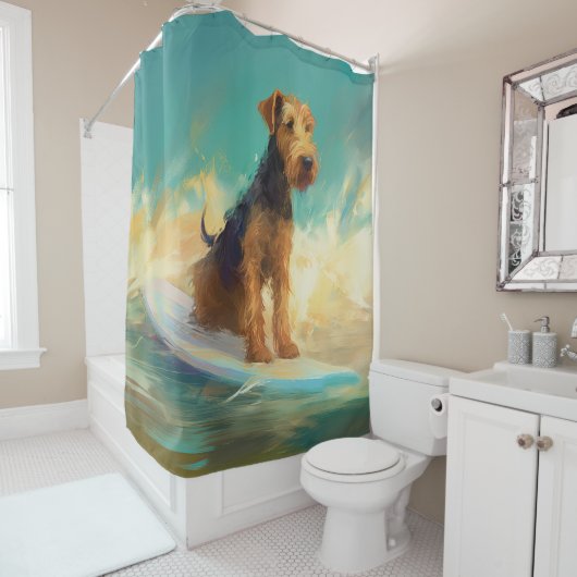 Rideaux De Douche Airedale Beach Surf Peinture (En situation)