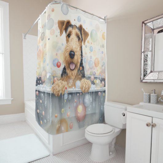 Rideaux De Douche Airedale dans la baignoire Aquarelle Chien Art (En situation)