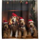 Rideaux De Douche Airedale près de la cheminée Noël (Devant)