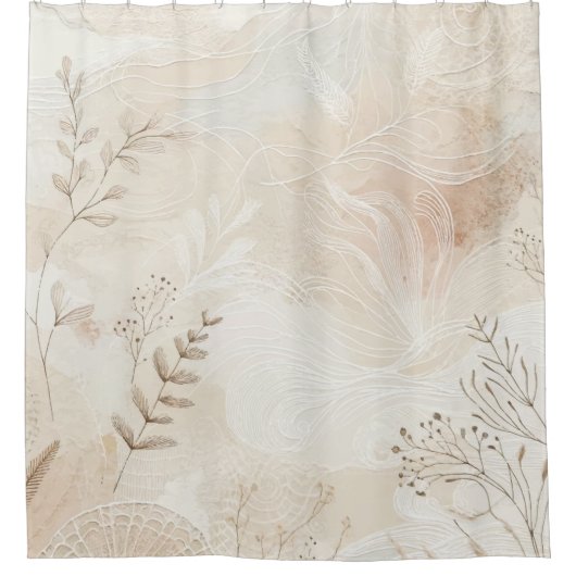 Rideaux De Douche Airy Bohemian Botanical Floral String Art Design (Devant)