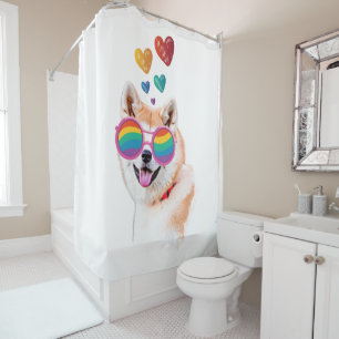 Rideaux De Douche Akita Chien avec Coeurs Saint Valentin