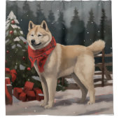 Rideaux De Douche Akita Chien dans Noël de neige (Devant)