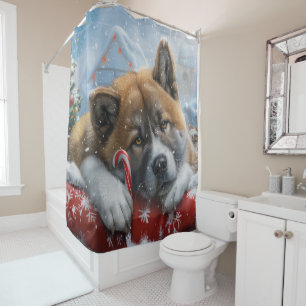 Rideaux De Douche Akita Chien Festive de Noël