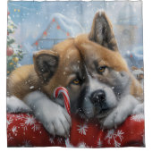 Rideaux De Douche Akita Chien Festive de Noël (Devant)