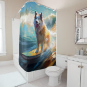 Rideaux De Douche Alaskan Malamute Beach Surf Peinture (En situation)