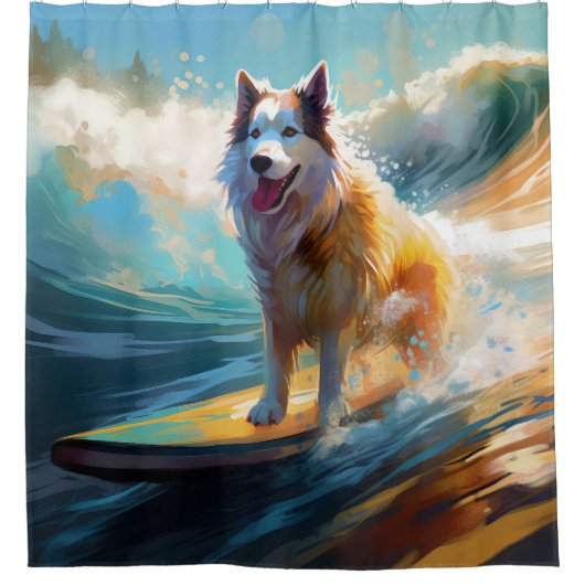 Rideaux De Douche Alaskan Malamute Beach Surf Peinture (Devant)
