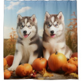 Rideaux De Douche Alaskan Malamute Chiot Automne Citrouille délice (Devant)