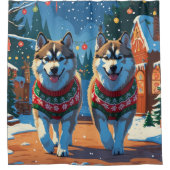 Rideaux De Douche Alaskan Malamute Dogs Christmas Snow Holiday (Devant)
