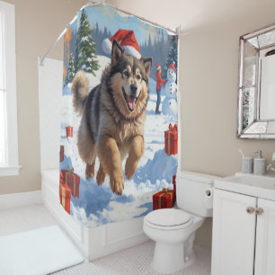 Rideaux De Douche Alaskan Malamute Noël Festive Scène de neige