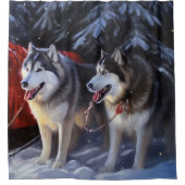 Rideaux De Douche Alaskien Malamute Snowy Sleigh Ride Noël (Devant)