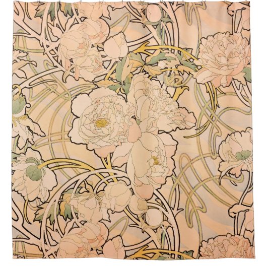 Rideaux De Douche Alfonse Mucha Art Nouveau Peonies (Devant)