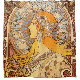 Rideaux De Douche Alfonse Mucha Zodiac Art nouveau femme