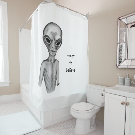 Rideaux De Douche Alien gris, je veux croire (En situation)
