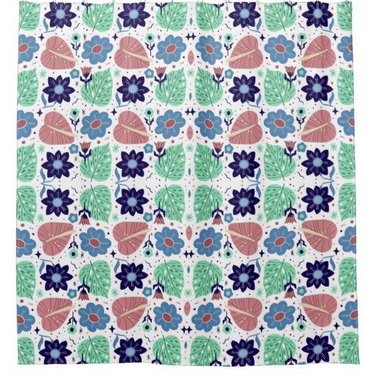 Rideaux De Douche All Over Leaves And Flower Pattern  (Devant)
