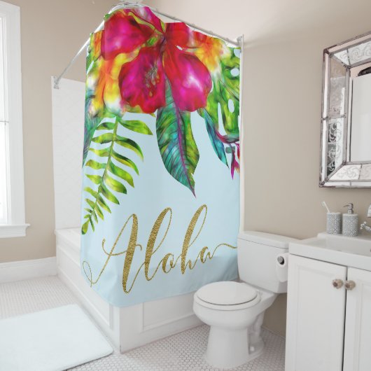 Rideaux De Douche Aloha Bright Electric Pop Tropical Floral (En situation)