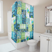 Rideaux De Douche Aloha Patchwork Hawaiian Tropical Prints - Turquoi (En situation)