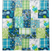 Rideaux De Douche Aloha Patchwork Hawaiian Tropical Prints - Turquoi (Devant)