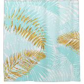 Rideaux De Douche Aloha-Tropical Gold Metal Foil Aqua Palm Feuilles (Devant)