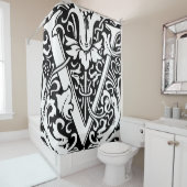 Rideaux De Douche Alphabet floral Lettre monogramme V classique (En situation)