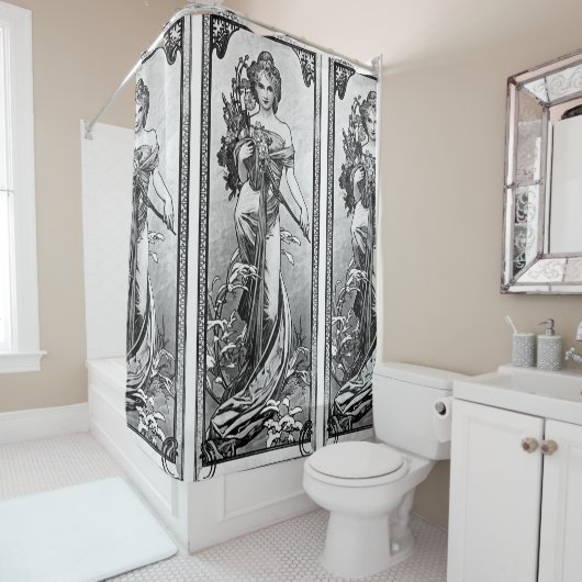 Rideaux De Douche Alphonse Mucha brisé les fleurs (En situation)