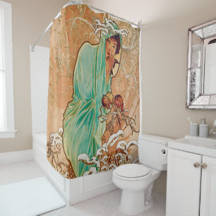 Rideaux De Douche Alphonse Mucha, hiver, nouveau d'art, affiche, cru