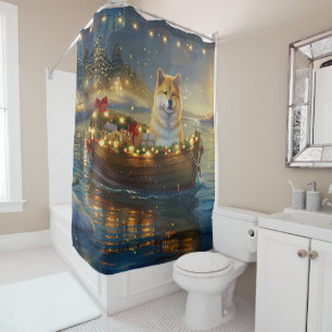 Rideaux De Douche American Akita Christmas Festive Voyage