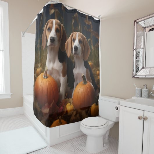Rideaux De Douche American Anglais Foxhound Puppy Automne Delight (En situation)