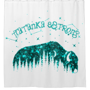 Rideaux De Douche American Bison Moon Star Galaxy Turquoise WhiteTra