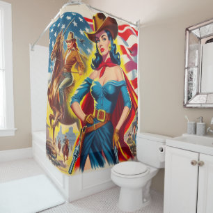 Rideaux De Douche American Cowgirl Pin-up