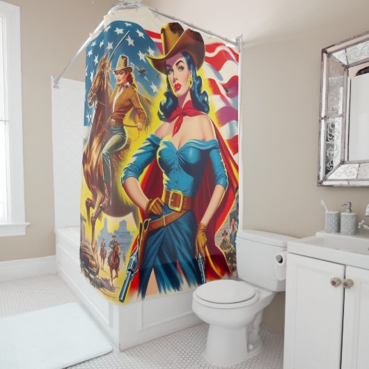 Rideaux De Douche American Cowgirl Pin-up (En situation)
