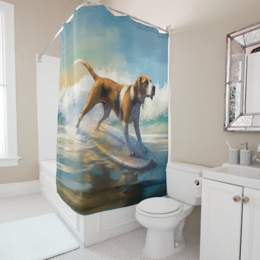 Rideaux De Douche American Engligh Foxhound Beach Surfing Paining (En situation)