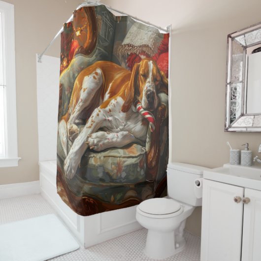 Rideaux De Douche American English Foxhound Chien Festif de Noël (En situation)