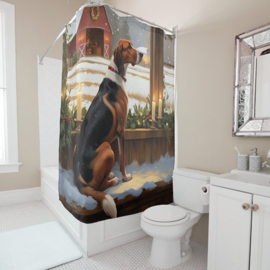 Rideaux De Douche American English Foxhound Christmas Lights Holiday (En situation)