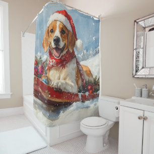Rideaux De Douche American English Foxhound dans Sledge Christmas