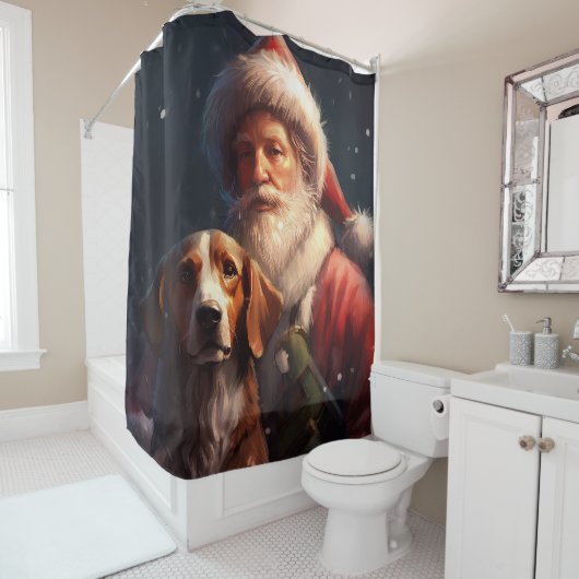 Rideaux De Douche American English Foxhound Santa Claus Noël (En situation)