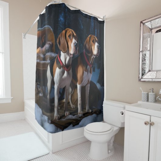 Rideaux De Douche American English Foxhound Snowy Sleigh Noël (En situation)