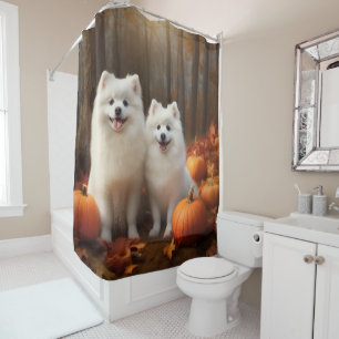 Rideaux De Douche American Eskimo Chiot Automne Citrouille délice