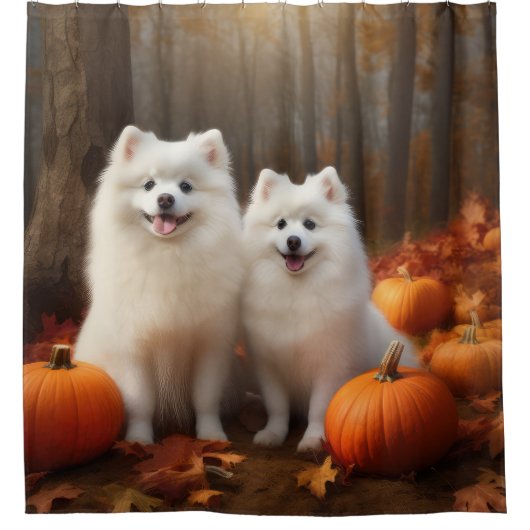 Rideaux De Douche American Eskimo Chiot Automne Citrouille délice (Devant)