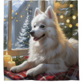 Rideaux De Douche American Eskimo With Christmas Lights Holiday (Devant)