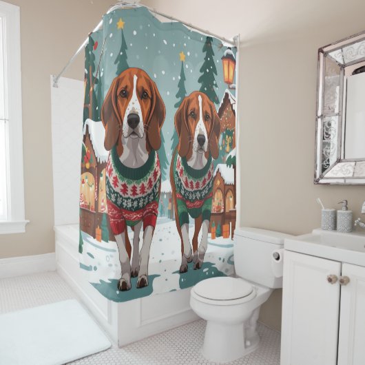 Rideaux De Douche American Foxhound Dogs Christmas Snow Holiday (En situation)