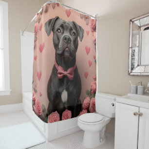 Rideaux De Douche American Staffordshire avec Roses - Saint-Valentin