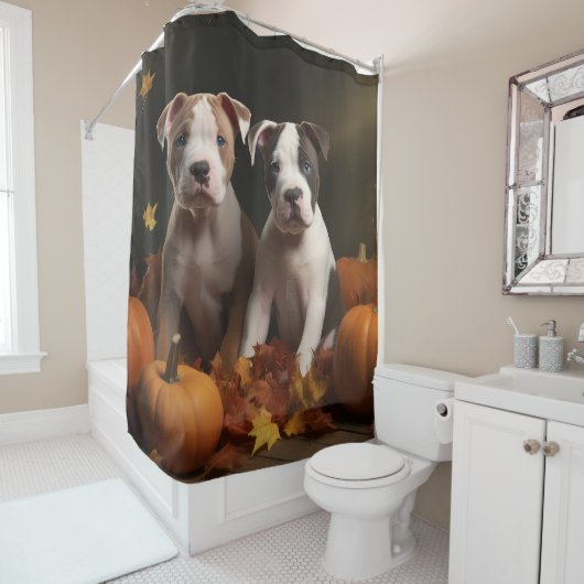 Rideaux De Douche American Staffordshire Puppy Automne Délice (En situation)