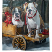 Rideaux De Douche American Staffordshire Snowy Sleigh Noël (Devant)