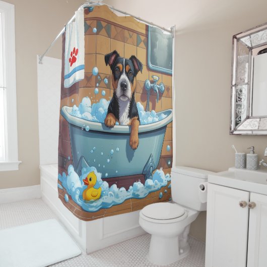 Rideaux De Douche American Staffordshire Terrier Sleepy Cute Funny (En situation)