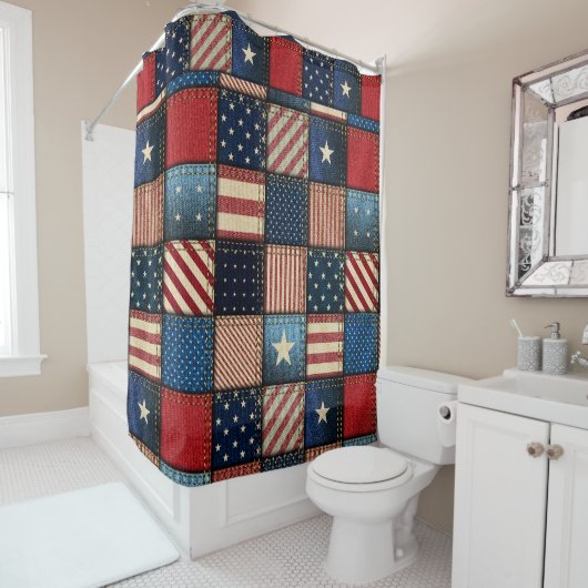 Rideaux De Douche Americana Patchwork Image Version 2 (En situation)