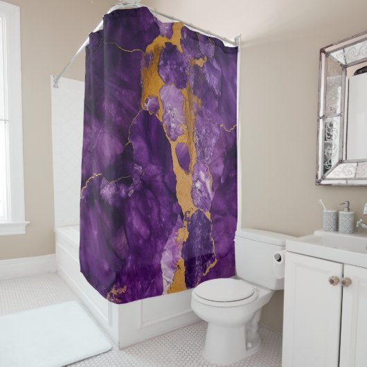 Rideaux De Douche Améthyste géode pourpre luxe Agate or (En situation)