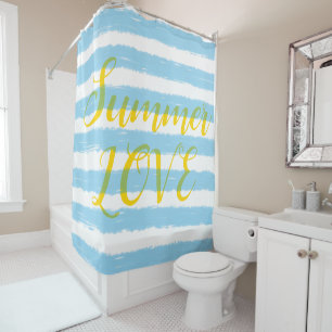 Rideaux De Douche Amour d'été rayures bleu ciel blanc
