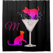 Rideaux De Douche Amoureux de les chats rose noir Monogramme moderne (Devant)