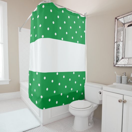 Rideaux De Douche Amusant moderne Kelly Green White Polka Dotée Stri (En situation)